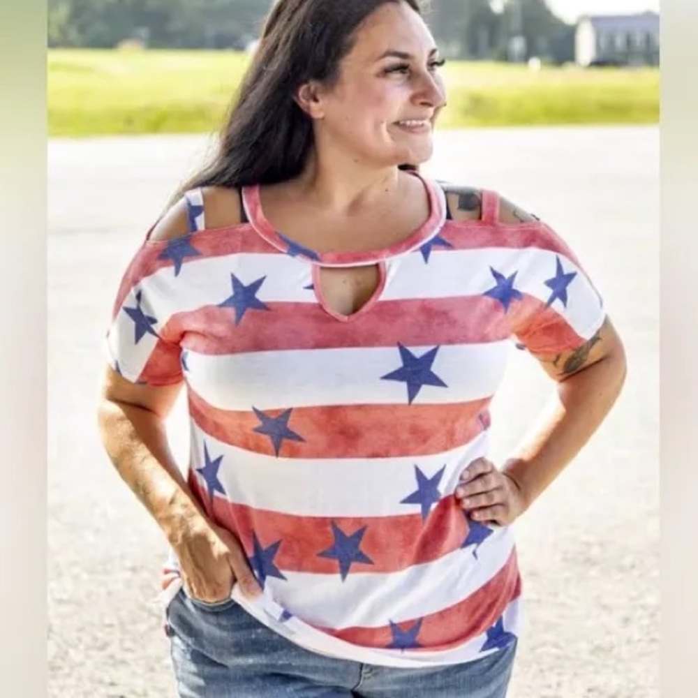 Sew in Love Patriotic Stars & Stripes Key Hole Top